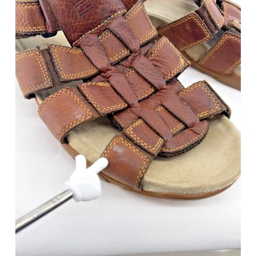 Early 2000s Tommy Hilfiger Brown Leather Fisherman Sandals Adjustable 11.5